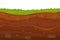 Soil, ground with layers, grass roots and stones, earth sections in cartoon style isolated on white background.