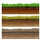 Soil ground layers. Seamless campo ground dirt clay surface texture with stones and grass. Vector