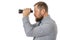 Soilid bearded man in shirt with binoculars