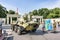 Sokolniki Park, day of Mariners of the Navy with an military amphibious tank expose for tourists and citizens