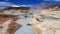 Sol de Manana geysers and geothermal area in the Andean Plateau in Bolivia