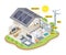 Solar cell diagram house system isometric 3d