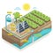 solar cell solar plant water pump farming system equipment component diagram isometric