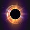 Solar eclipse, astronomical phenomenon - full sun eclipse. Scientific background - total solar eclipse in dark glowing