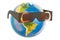 Solar Eclipse concept, Earth Globe with solar eclipse glasses. 3