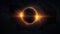 solar eclipse disk on black night sky, dark background with black hole wormhole