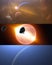 Solar Eclipse over Neptune Planet. Big, blue planet Neptune and rising sun over. Realistic High quality 3D rendering. silhouette f