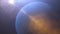 Solar Eclipse over Neptune Planet. Big, blue planet Neptune and rising sun over. Realistic High quality 4K animation, silhouette f