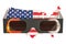 Solar Eclipse in USA concept, American map with solar eclipse glasses. 3D rendering