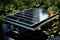 Solar electrical panels, modern technology, black dark background isolate. Renewable energy.