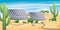 Solar Energy Concept with Deserted Landscape. Two Solar Panels and Plants. Renewable Alternative Ecological Technology