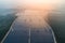 Solar energy farm. High angle view of solar panels on an energy farm.