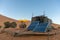 Solar energy panel in the oasis at desert. Sun as energy resource concept