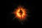 solar flare illuminating a satellite silhouette