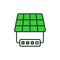 Solar inverter icon in line design, green. Inverter, solar, energy, power, DC, AC, panel, photovoltaic isolated on white