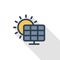 Solar panel, alternative sun energy thin line flat color icon. Linear vector symbol. Colorful long shadow design.