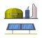 Solar Panel with Cells and Biogas as Ecology and Environment Protection and Conservation Vector Set