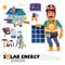 Solar panel engineer character design. with solar enegy tool collection - vector