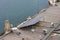 Solar panel on messy rooftop in mediterranean region next to body of water