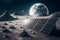 Solar panel on the moon lunar. Eco environmental solution for global warming. Space friendly green tech. Generative AI