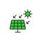 Solar panel with the sun icon in line design green. Panel, sun, power, renewable, photovoltaic, electricity, solar power