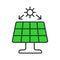 Solar panel with the sun icon in line design green. Panel, sun, power, renewable, photovoltaic, electricity, solar power