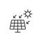 Solar panel with the sun icon in line design. Panel, sun, power, renewable, photovoltaic, electricity, solar power