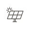 Solar panel vector thin line icon with the sun. Sustainable, eco friendly, alternative energies, future technology outline