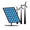 Solar panel and wind power generators on white background