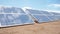 Solar panels on the background of the desert, blue sky. The concept of clean energy, green energy. Alternative energy