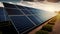 Solar panels farm on a large field, renewable energy solutions. Generative Ai