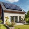 Solar panels on a gable roof. Beautiful, large modern house and solar energy