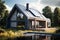 Solar panels with house, Ecological environment concept, Passive house with solar panels