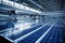 Solar panels in the production line in a modern factory. 3d rendering, generative ai