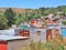 Solar panels on the roof of shack at Informal settlement in South Africa.