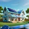 solar panels rooftop system for renewable energy concepts with futuristic generic smart home. generative AI