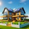 solar panels rooftop system for renewable energy concepts with futuristic generic smart home. generative AI