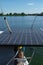 Solar panels on sailboat to generate electricity. Renewable energy concept