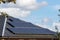 Solar panels on slate tiled roof of modern house