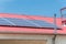 Solar panels on steel roof floor of commercial building in Texas