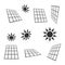 Solar panels, sun icons, alternative energy symbols, isolated on white background, vector illustration.
