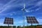 Solar panels and wind energy turbine power station