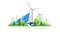 Solar panels and wind turbines power plant loop cartoon animation