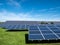 Solar park photovoltaic system stands in the field