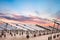 Solar power farm at dusk