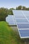 Solar power installation in Denmark. Photovoltaic solar cell panels as renewable energy source. Blue solar panels