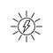 Solar power line icon. Lightning bolt inside sun with arrow. Renewable energy concept. Sustainable energy sources. Clean