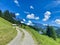 Solar power panels in front of a eco-friendly mountain resort in Saalbach-Hinterglemm in the Austrian alps as renewable