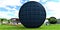 Solar power plant in the form of a ball covered with photovoltaic panels. Charge controller and inverter with batteries inside the