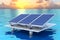 Solar power station float on water,Ecological energy renewable solar panel plant electric power. Neural network AI